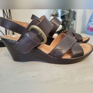 BORN wedge heel sandals, size 9, brown leather